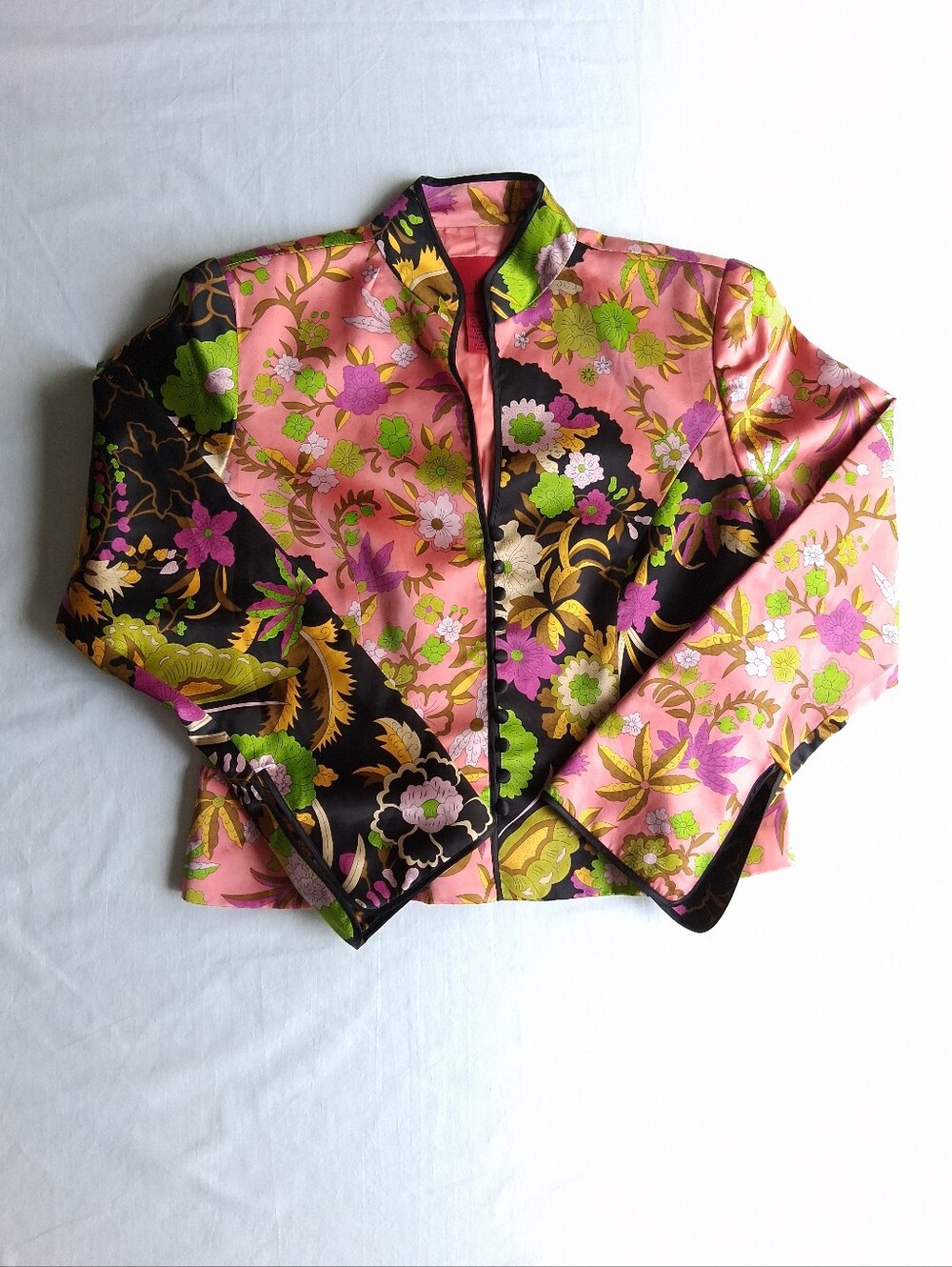 JS Collection Silk Blazer Floral Dress Jacket Pink & Black Women' Size 14